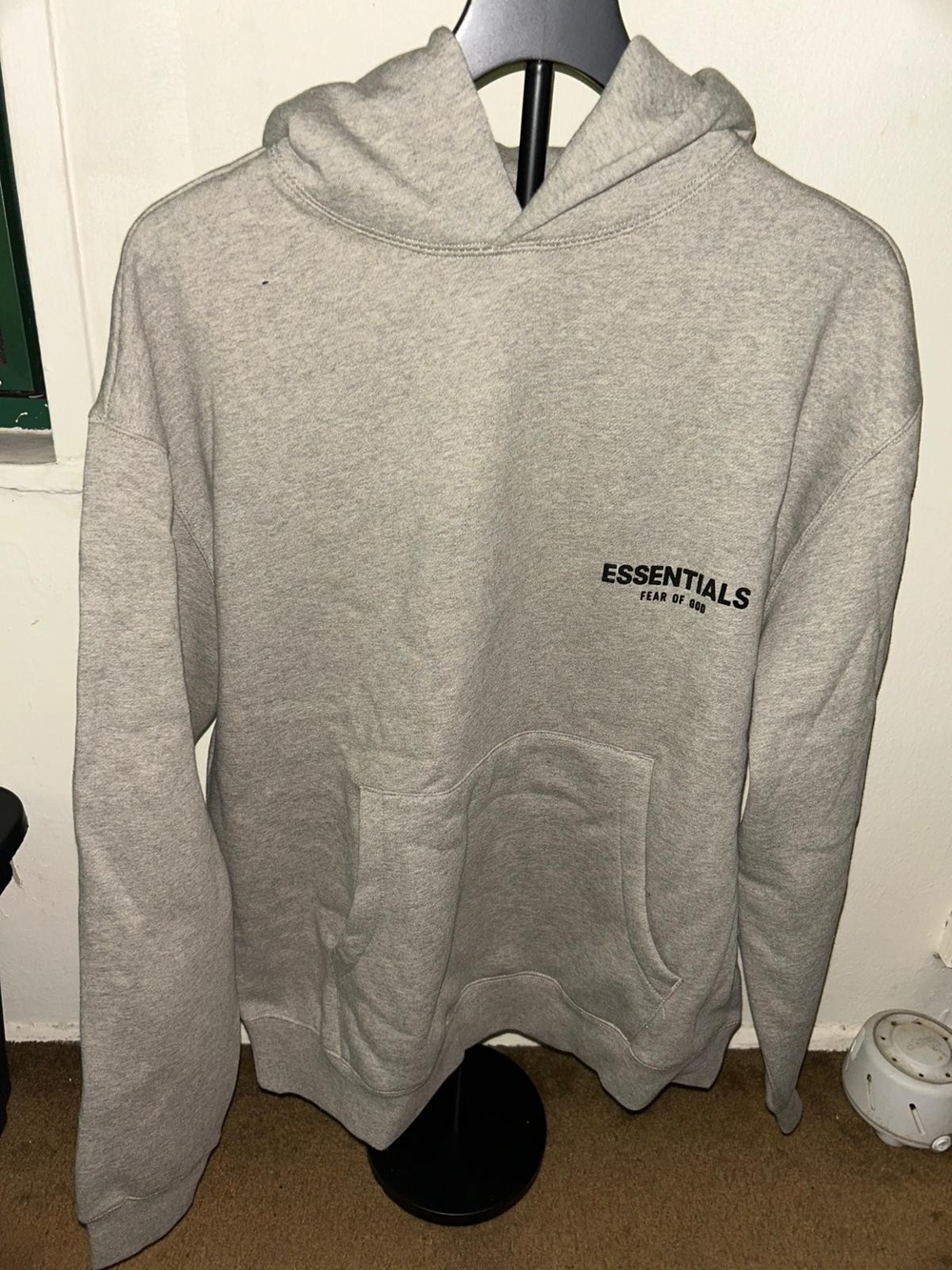 Essentials Light Gray Men's Pullover Hoodie And matching Shortset Chest Logo